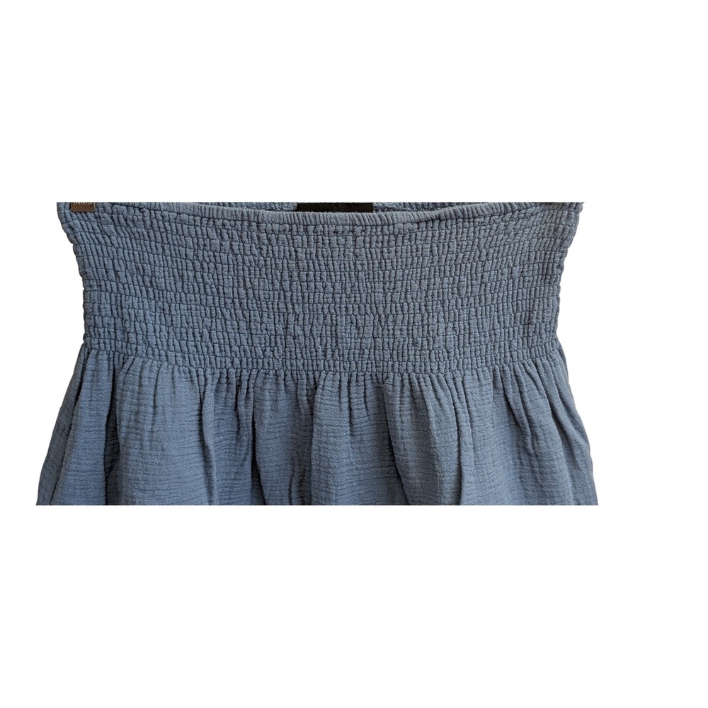 Alice Blue Smocked Waist Mini Skirt Blue Cotton Gauze Crochet Lace Ruffle L Boho - Picture 3 of 9
